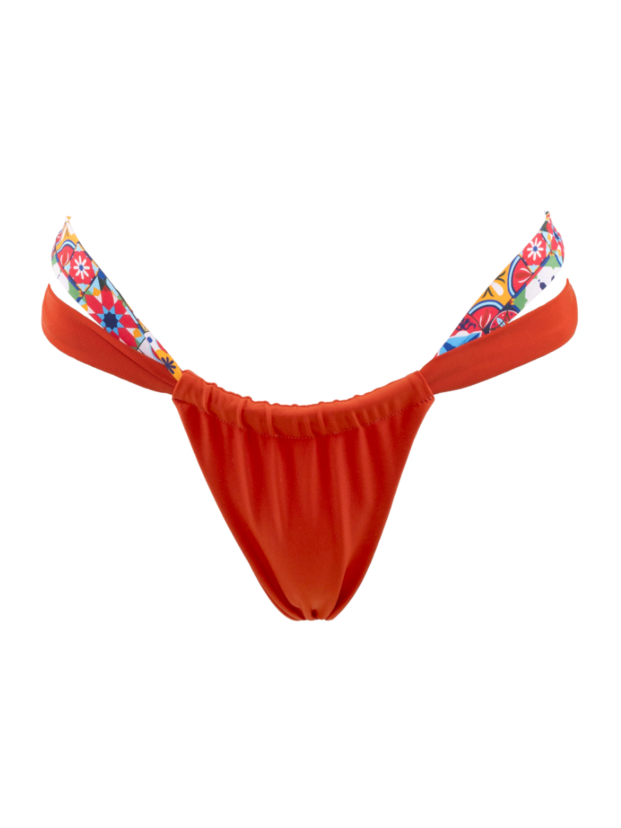 San Rini Swim Leia Bottom in Siena print, high-leg bikini bottom with double side straps