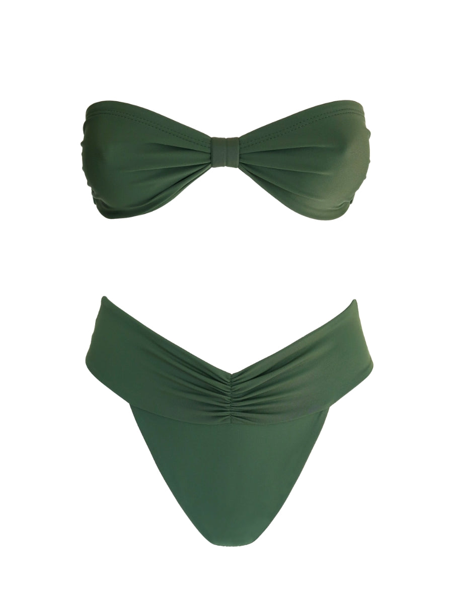 Green bikini set with a bow top on a white background