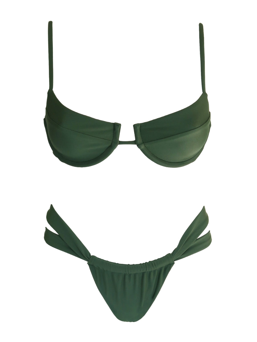 Green bikini set on a white background