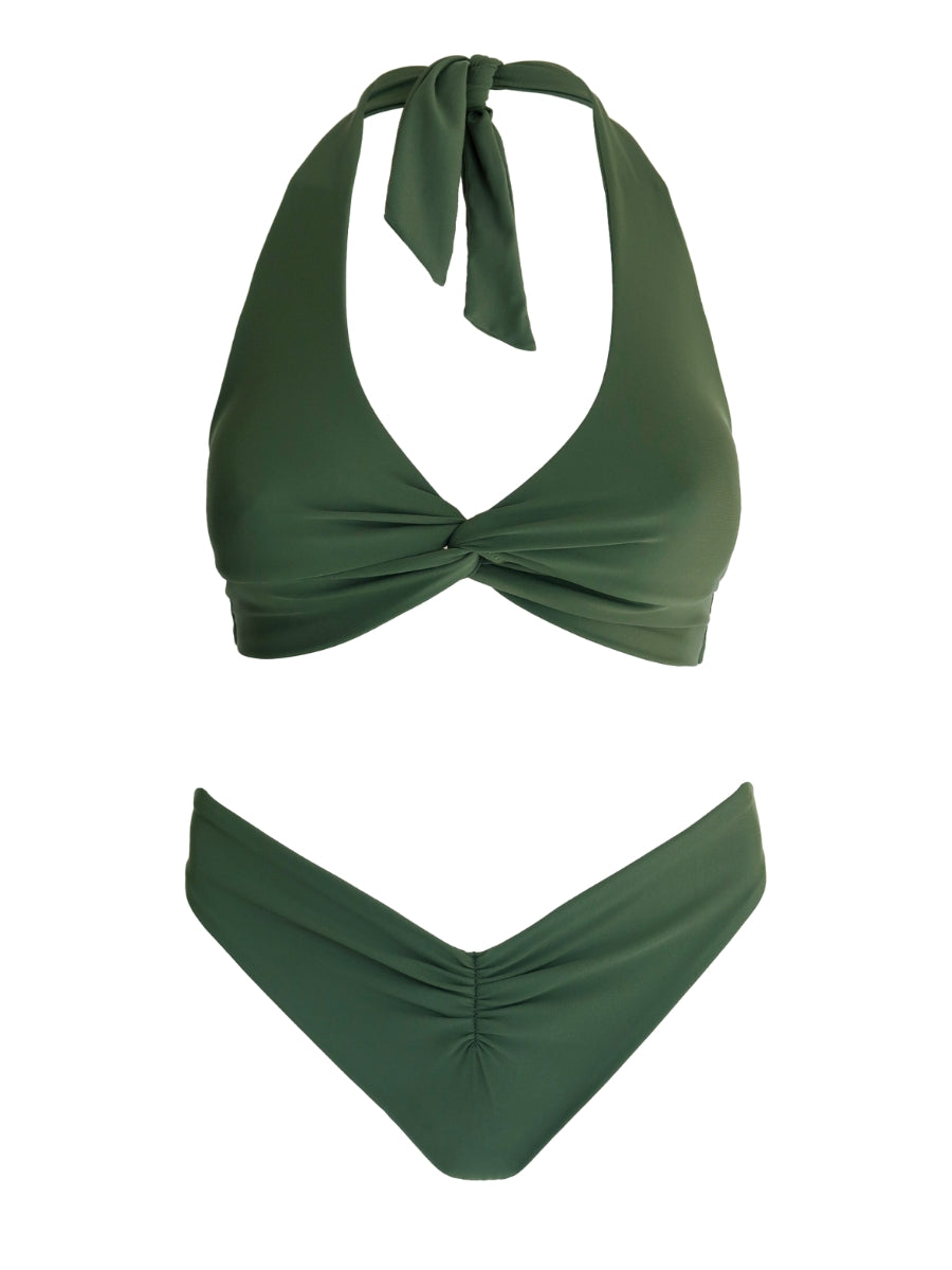 Green bikini set on a white background